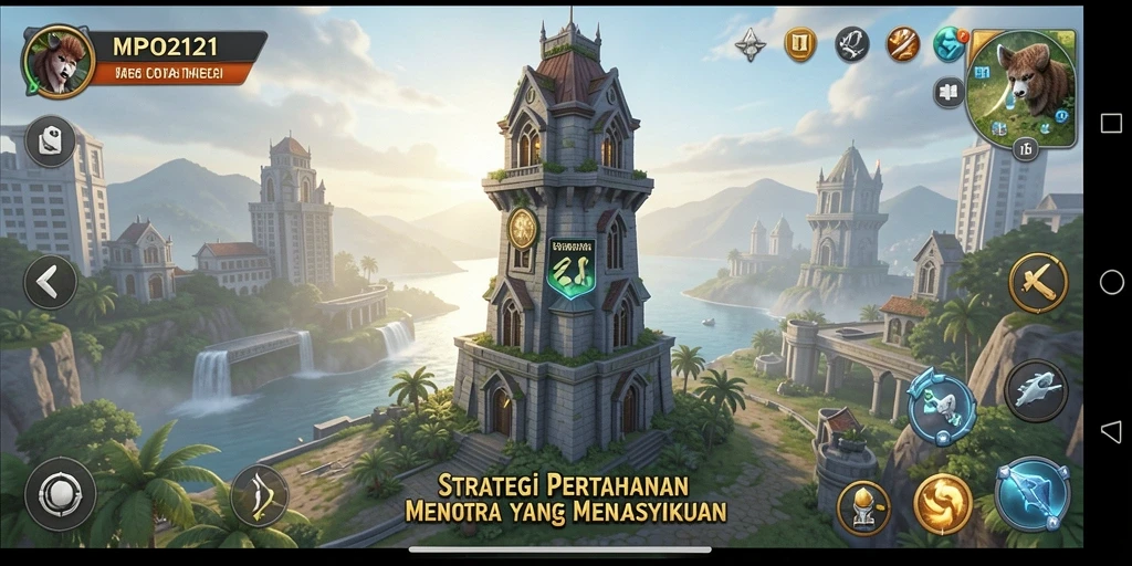 Tangkapan layar menampilkan aksi seru pertahanan menara dalam MPO2121.