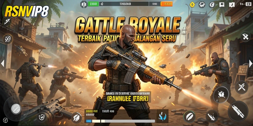 Tangkapan layar RSNVIP8 menampilkan aksi seru dalam pertarungan Battle Royale.