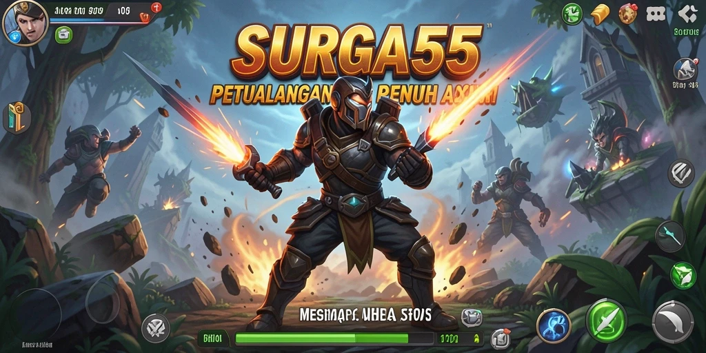 Tampilan seru dari gameplay aksi SURGA55 yang mendebarkan.